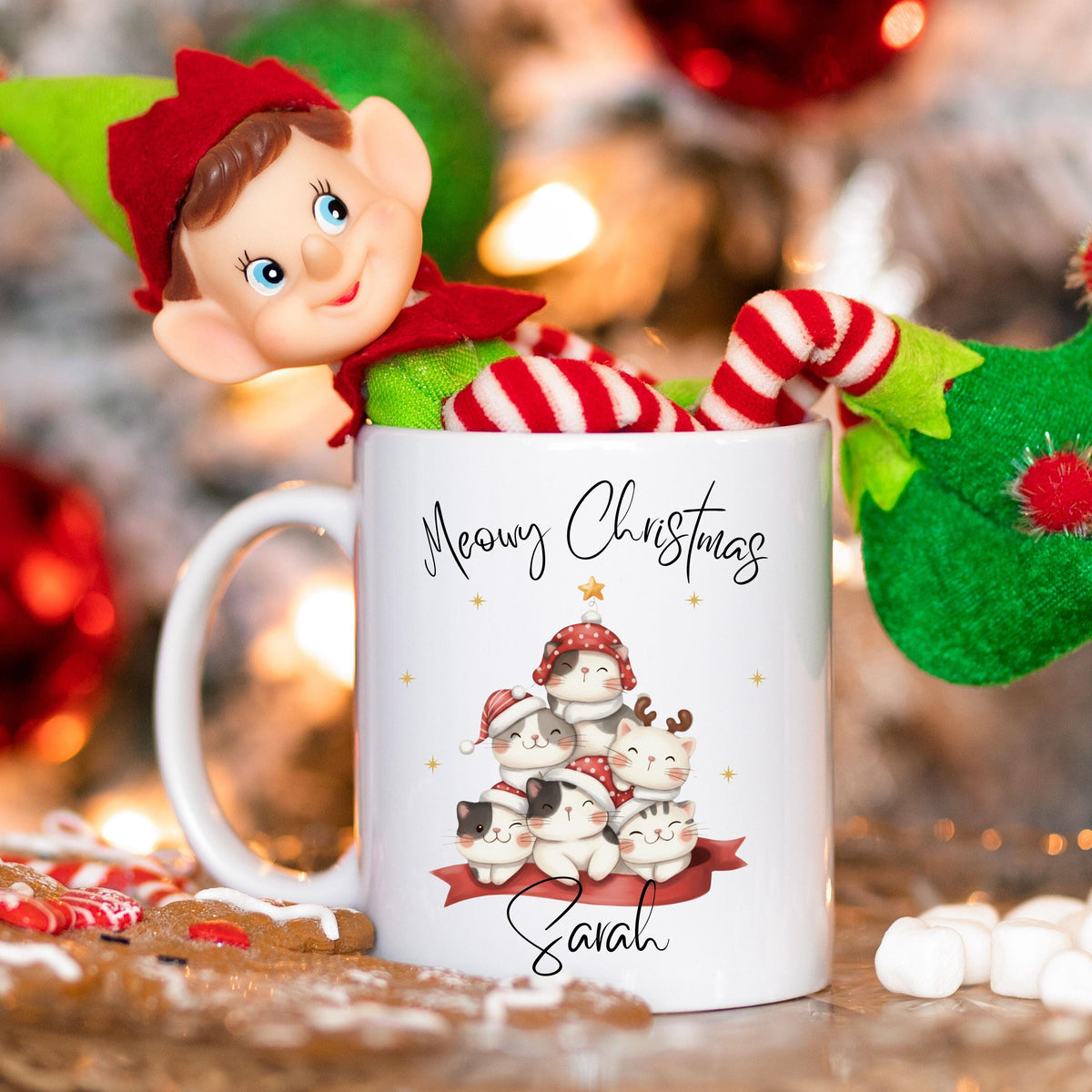 Personalisierte Weihnachtstasse Katzen | Tasse Weihnachten Geschenk mit Name | personalisierte Tasse für Katzenliebhaber | Wintertasse Katze