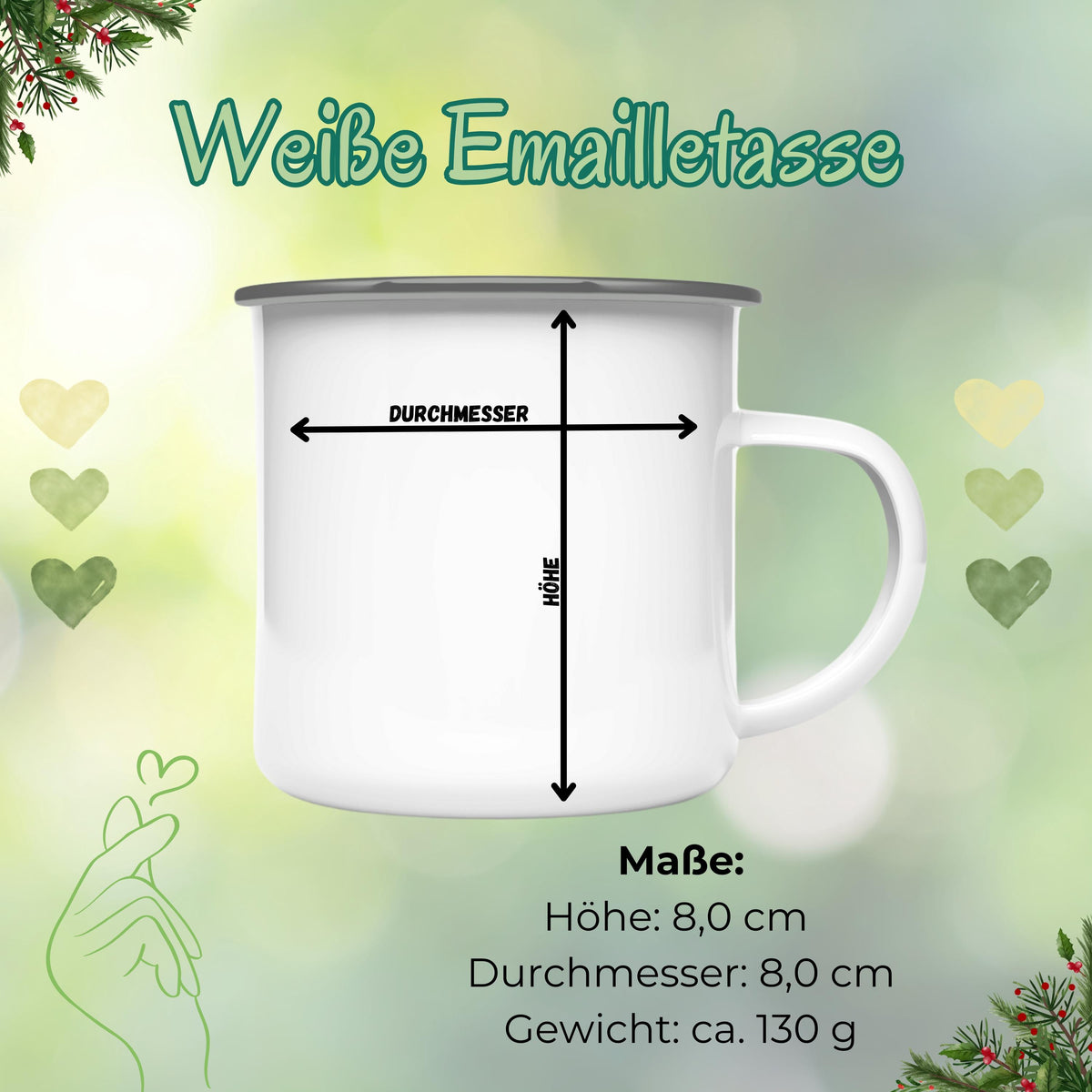 Personalisierte Kindertasse Weihnachten aus Emaille mit Weihnachtszug, Eisenbahn, Weihnachtsmann, Geschenk, Schneelandschaft und Name. Emailletasse personalisiert für Kinder, perfekt als Nikolausgeschenk, Wichtelgeschenk oder Geschenkidee für Weihnachten. Weihnachtsbecher Eisenbahn Motiv, Tasse mit Namen für Jungen und Mädchen. Ideal als Kinderbecher Weihnachten, langlebig, robust und leicht. Weihnachtsbecher mit Namen für Adventskalender oder Heiligabend. Emailletasse Weihnachtszug mit Namen