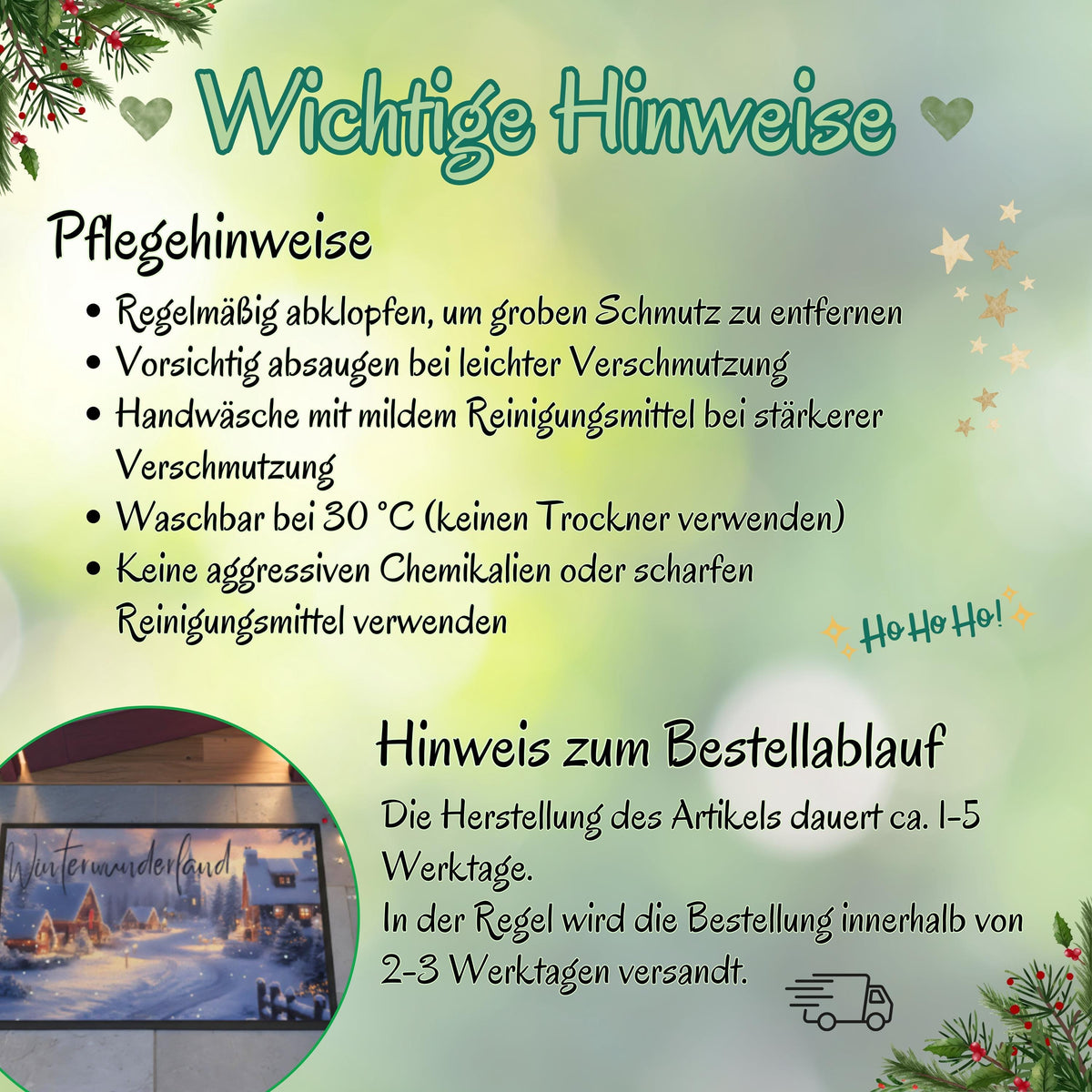 Weihnachtsfußmatte Winterwunderland mit winterlicher Landschaft, verschneiten Häusern und festlicher Beleuchtung. Die Türmatte Weihnachten ist ideal für den Eingangsbereich und schafft eine gemütliche, festliche Atmosphäre – perfekt als Geschenkidee zu Weihnachten oder als stimmungsvolle Deko für Flur, Hausflur oder Wohnung. Fußmatte ohne Personalisierung, robust, pflegeleicht, winterlich gestaltet. Ideal für Familien, Nachbarn, Kollegen. Türmatte Weihnachtsmotiv Winterwunderland