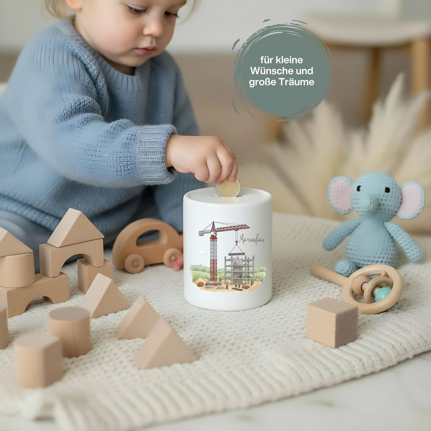 Spardose Fahrzeuge personalisiert mit Namen | Kinderspardose Junge | Geschenk Geburt