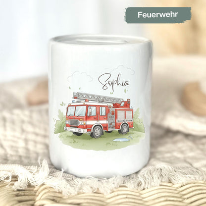 Spardose Fahrzeuge personalisiert mit Namen | Kinderspardose Junge | Geschenk Geburt