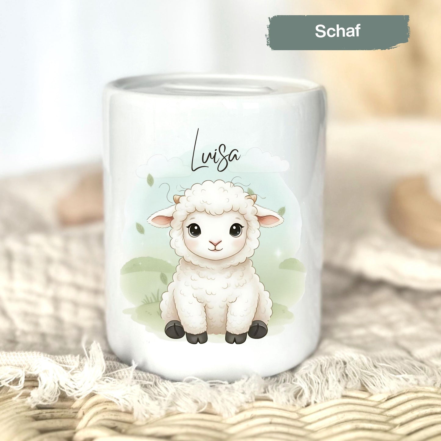 Spardose Tiere personalisiert mit Namen | Kinderspardose Bauernhof | Geschenk Geburt Taufe Geburtstag Weihnachten