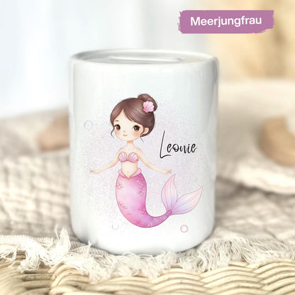 Spardose Mädchen personalisiert mit Namen | Kinderspardose Einhorn Prinzessin | Geschenk Geburt Taufe Geburtstag
