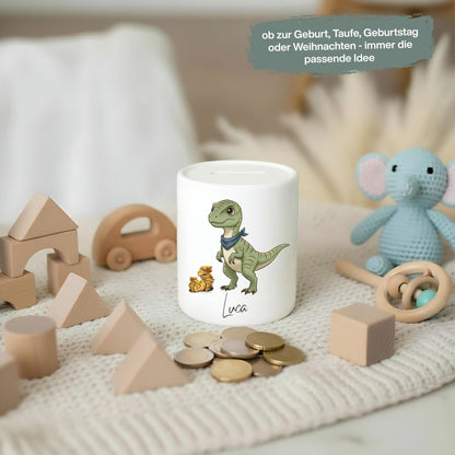 Spardose Dino personalisiert mit Namen | Kinderspardose Dinosaurier | Geschenk Geburt