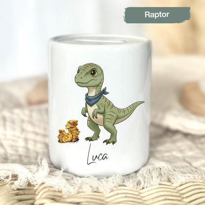 Spardose Dino personalisiert mit Namen | Kinderspardose Dinosaurier | Geschenk Geburt