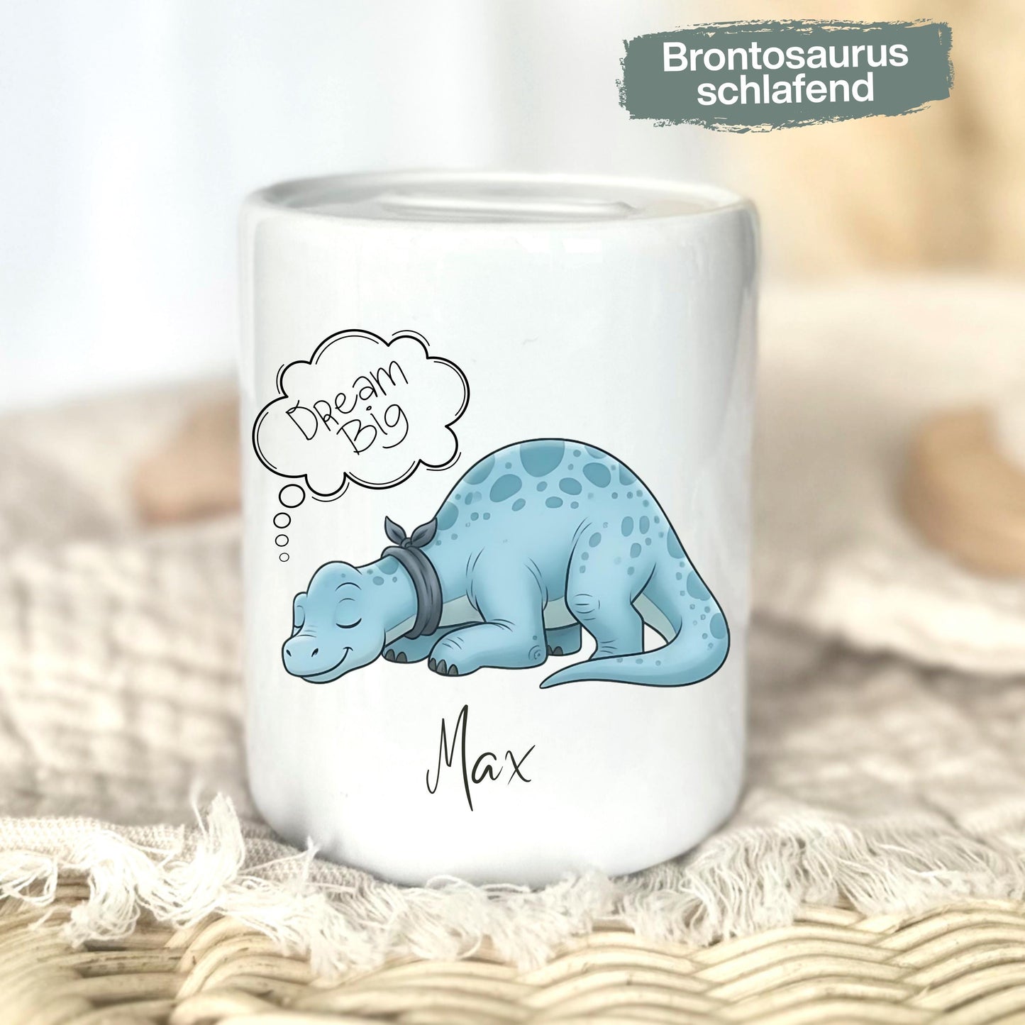 Spardose Dino personalisiert mit Namen | Kinderspardose Dinosaurier | Geschenk Geburt