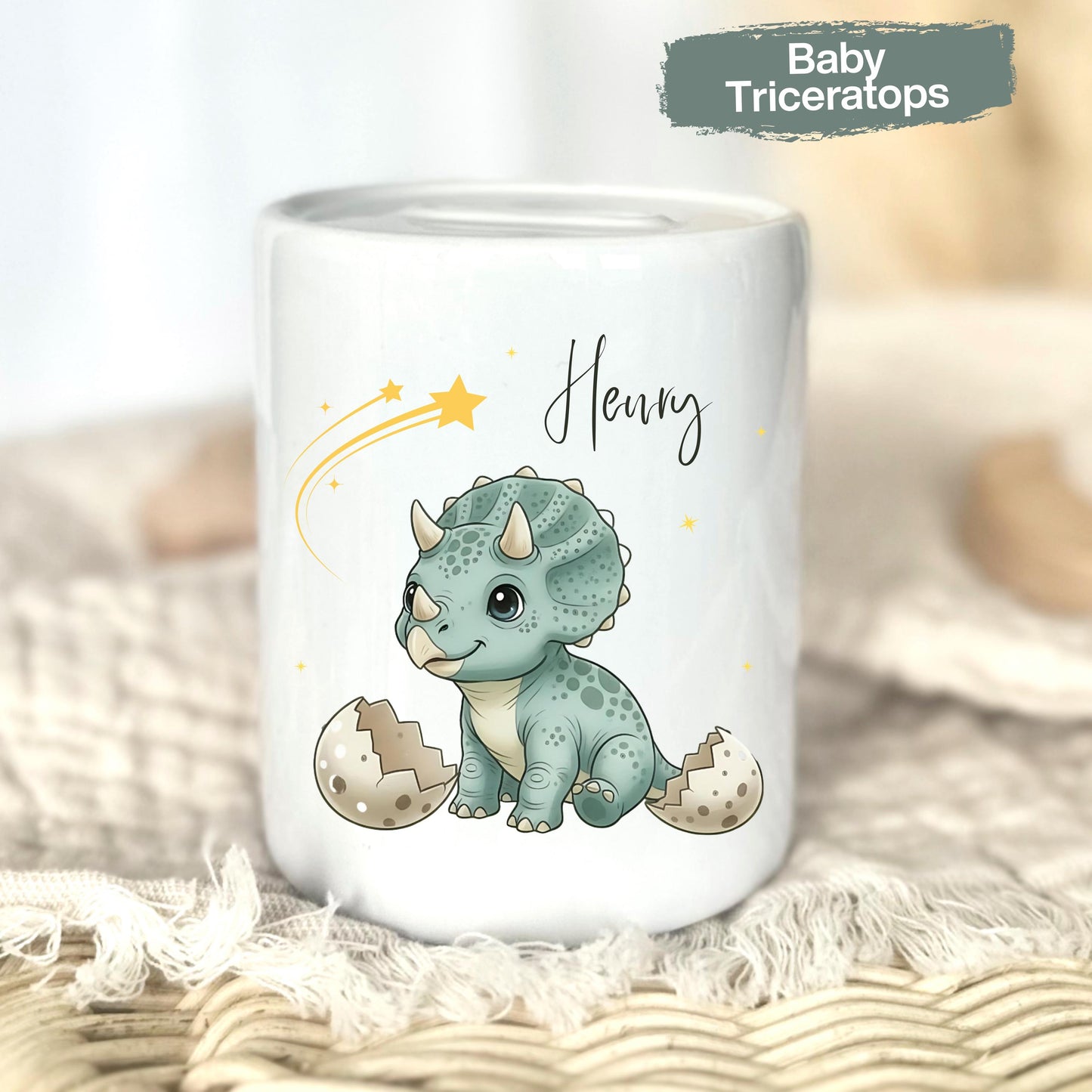 Spardose Dino personalisiert mit Namen | Kinderspardose Dinosaurier | Geschenk Geburt