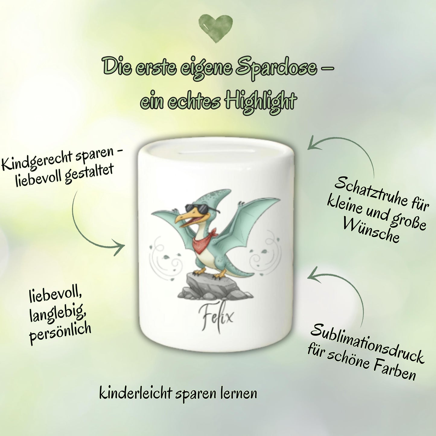 Spardose Dino personalisiert mit Namen | Kinderspardose Dinosaurier | Geschenk Geburt