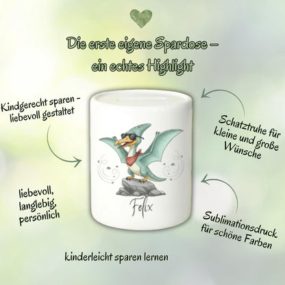 Spardose Dino personalisiert mit Namen | Kinderspardose Dinosaurier | Geschenk Geburt