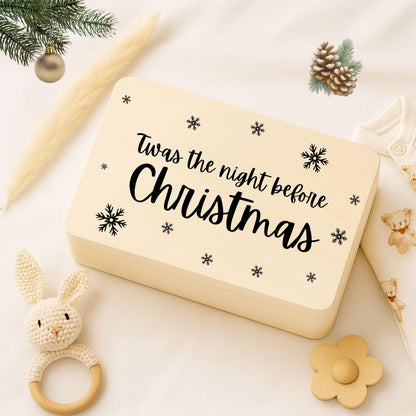 Weihnachtliche Geschenkbox aus Holz mit dem Schriftzug „Twas the night before Christmas“. Perfekt als Christmas Eve Box zum Befüllen für Kinder – für kleine Überraschungen, weihnachtliche Rituale und magische Momente am 24. Dezember. Hochwertige Holzkiste ohne Inhalt, ideal für Weihnachten, Heiligabend, DIY-Geschenke und neue Familientraditionen. Nachhaltig, personalisierbar, liebevoll verarbeitet. Christmas Eve Box aus Holz Weihnachtsabendbox | Geschenkbox Weihnachten