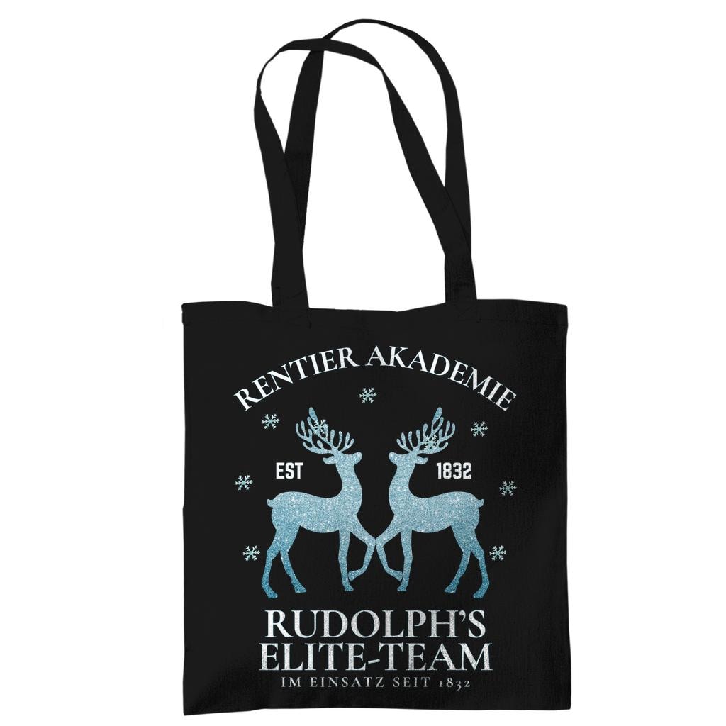 Weihnachtliche Stofftasche mit Rentier-Motiv „Rentier Akademie – Rudolph’s Elite-Team“ im Vintage-Stil. Ideale Baumwolltasche für Weihnachten, Einkäufe, Geschenke oder als nachhaltiger Jutebeutel. Perfekt als Geschenkidee oder als wiederverwendbare Geschenktasche mit Weihnachtsdesign. Waschbar, langlebig, mit langen Henkeln – als Weihnachtsgeschenktasche, Stoffbeutel oder Einkaufstasche nutzbar. Ideal für Damen, Herren oder Kinder zur Weihnachtszeit. Farben: Natur, Blau, Schwarz.