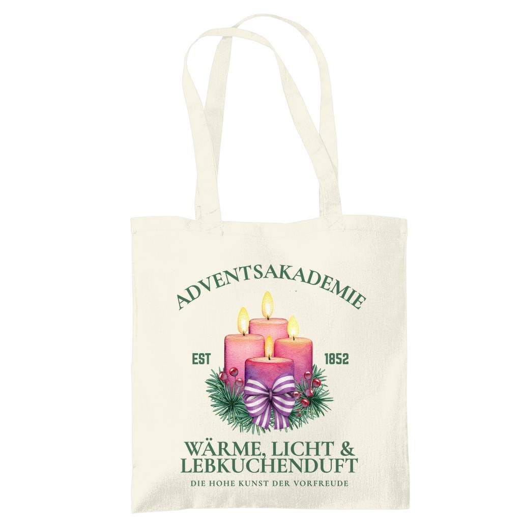 Stofftasche Weihnachten mit Motiv „Adventsakademie“ – vier brennende Kerzen mit Tannenzweigen, Beeren und Schleife auf hochwertigem Baumwoll-Jutebeutel. Ideal als Weihnachtsgeschenktasche, nachhaltige Einkaufstasche oder als Geschenkidee. Perfekt für Advent, Wintermärkte, Geschenkverpackung oder als stilvoller Shopping-Begleiter in der Weihnachtszeit. Stofftasche Weihnachten | Jutebeutel Weihnachten für Frauen Weihnachtsgeschenktasche | Einkaufstasche Weihnachtsmotiv