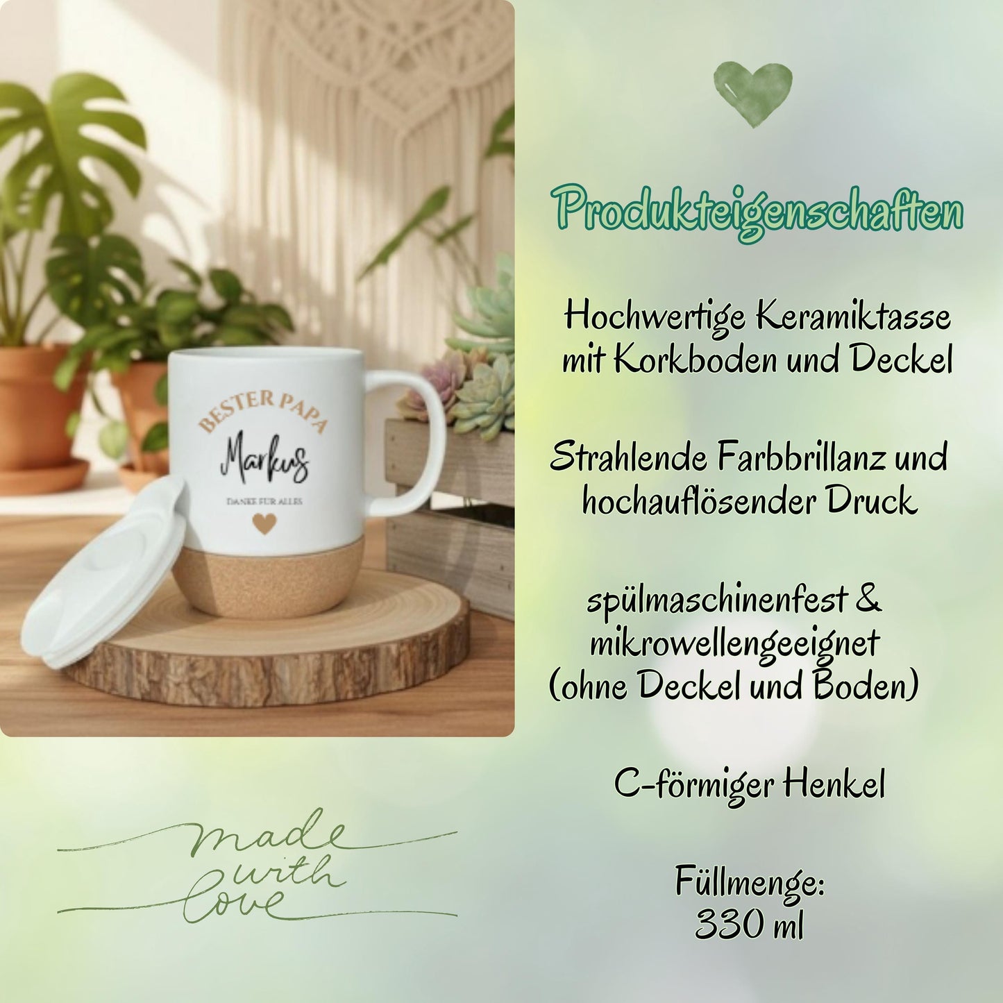 Papa Tasse personalisiert mit Namen | Korktasse Papa Geschenk Geburtstag