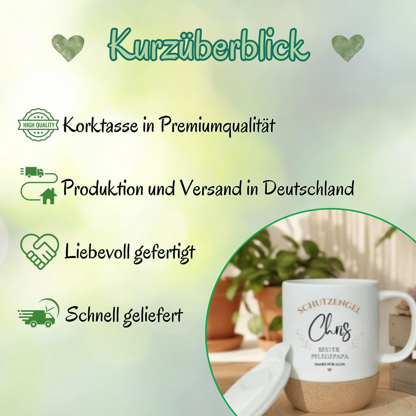 Pflegepapa Tasse personalisiert mit Namen | Korktasse Pflegevater Geschenk Geburtstag