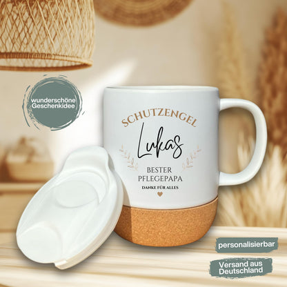 Pflegepapa Tasse personalisiert mit Namen | Korktasse Pflegevater Geschenk Geburtstag