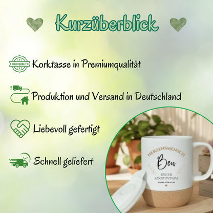 Adoptivpapa Tasse personalisiert mit Namen | Korktasse Adoptivvater Geschenk Geburtstag