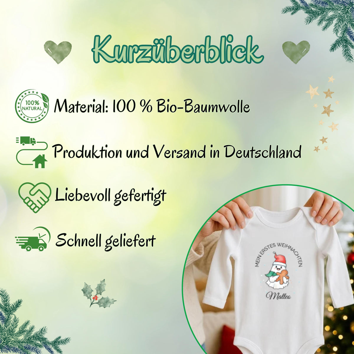 Mein erstes Weihnachten Babybody | Lebkuchenmann mit Name personalisiert | Weihnachtsoutfit Baby 2026 | Babybody Weihnachten Baby Outfit