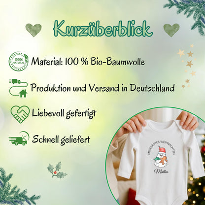Mein erstes Weihnachten Babybody | Lebkuchenmann mit Name personalisiert | Weihnachtsoutfit Baby 2026 | Babybody Weihnachten Baby Outfit
