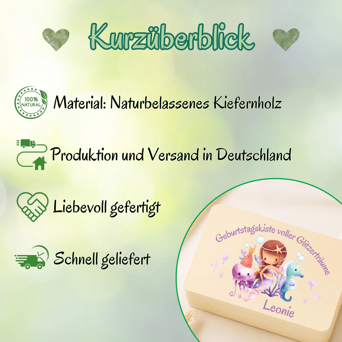 Meerjungfrau Geburtstagskiste Mädchen personalisiert mit Namen | Holzkiste 1. Geburtstag