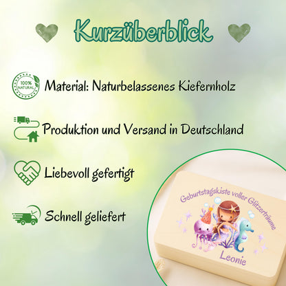 Meerjungfrau Geburtstagskiste Mädchen personalisiert mit Namen | Holzkiste 1. Geburtstag