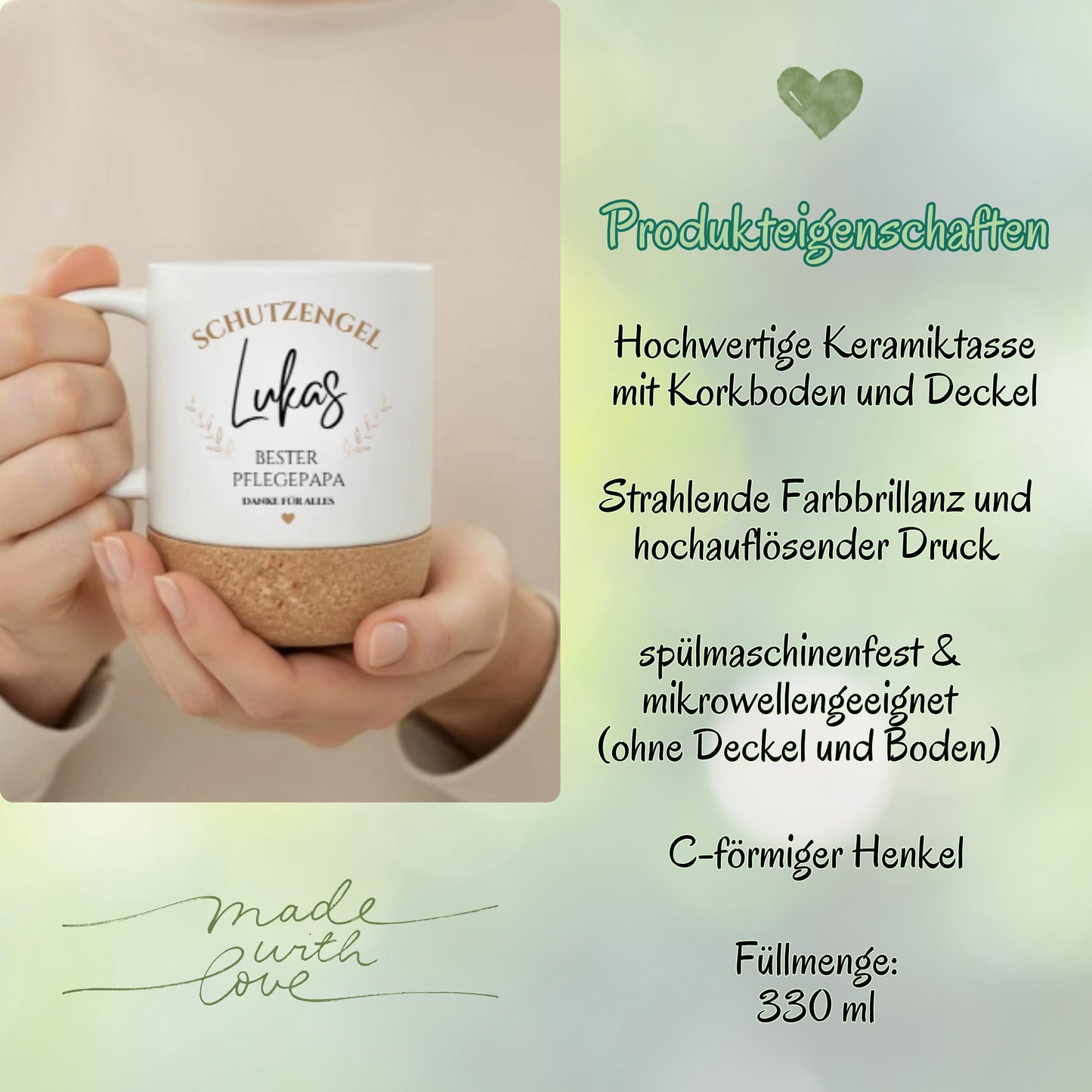 Pflegepapa Tasse personalisiert mit Namen | Korktasse Pflegevater Geschenk Geburtstag