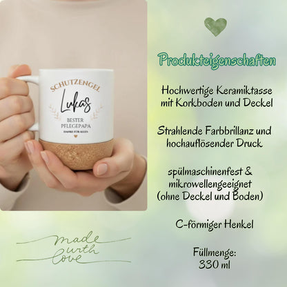 Pflegepapa Tasse personalisiert mit Namen | Korktasse Pflegevater Geschenk Geburtstag