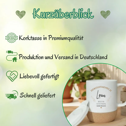 Stiefpapa Tasse personalisiert mit Namen | Korktasse Bonuspapa Geschenk Geburtstag