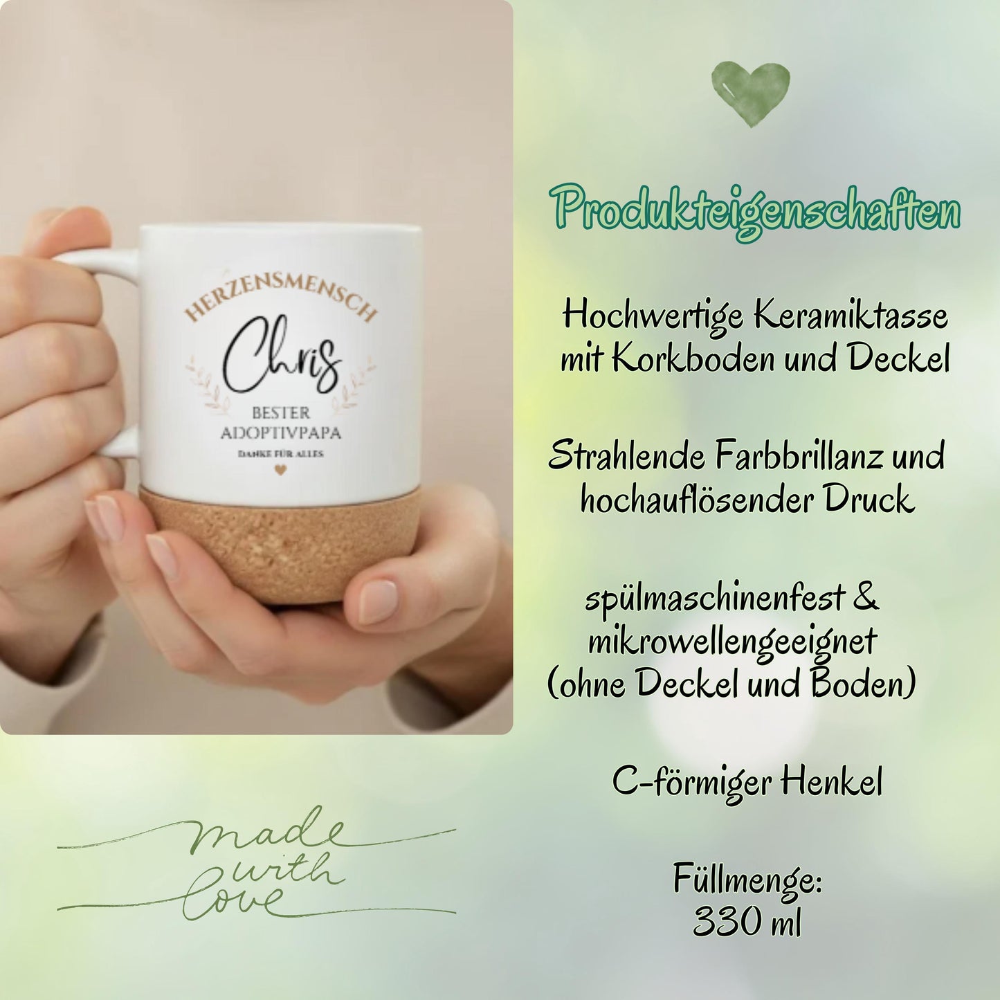 Adoptivpapa Tasse personalisiert mit Namen | Korktasse Adoptivvater Geschenk Geburtstag