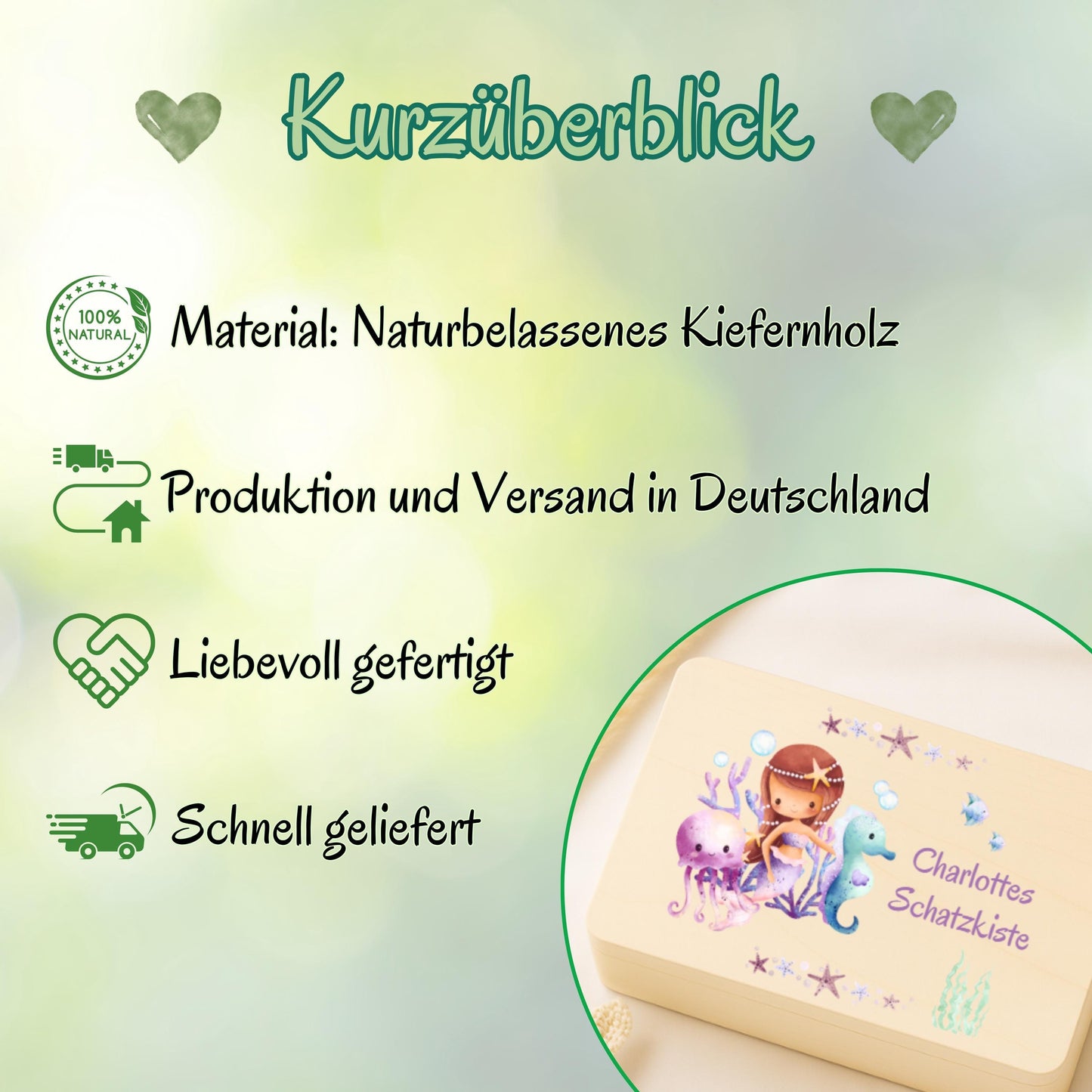 Meerjungfrau Holzkiste Mädchen personalisiert mit Namen | Erinnerungskiste Geburt & Taufe