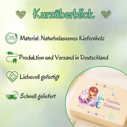Meerjungfrau Holzkiste Mädchen personalisiert mit Namen | Erinnerungskiste Geburt & Taufe