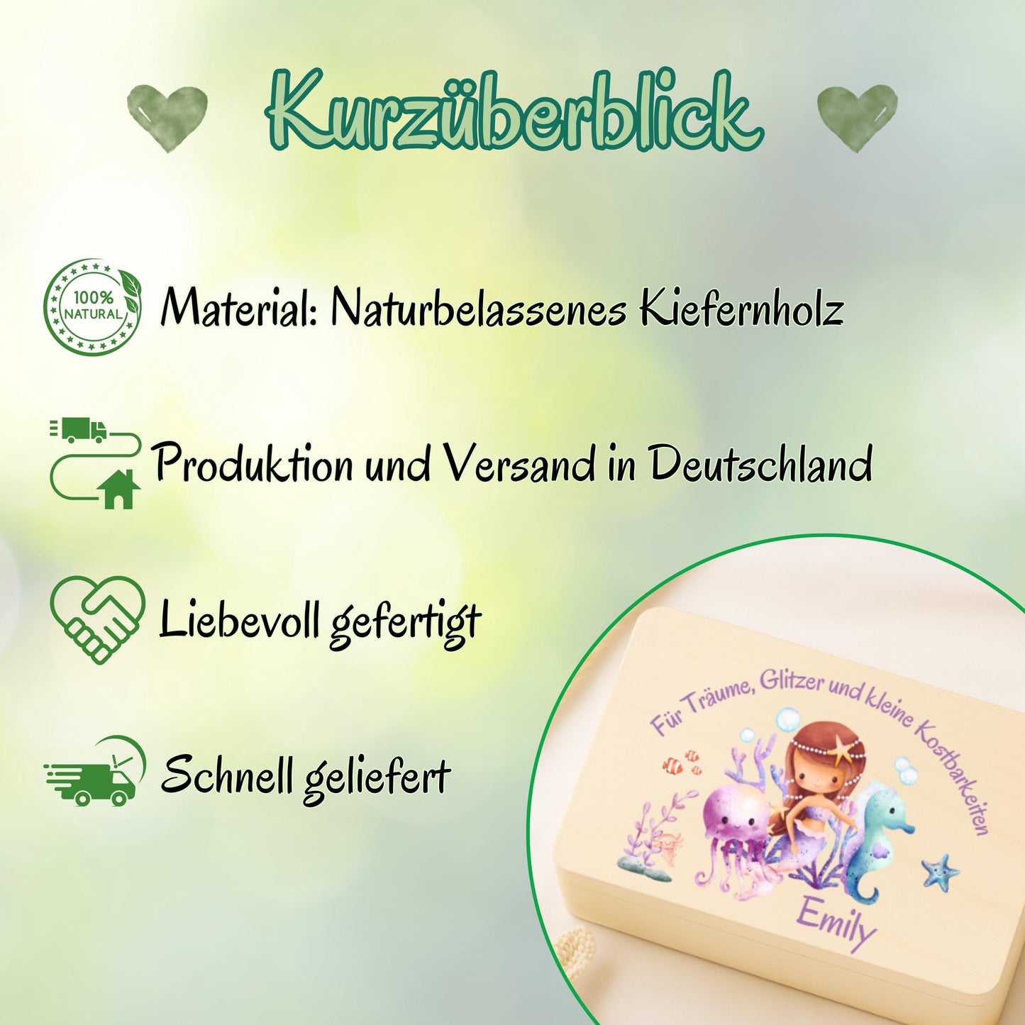 Meerjungfrau Schatzkiste Mädchen personalisiert mit Namen | Holzkiste Geburt & Taufe