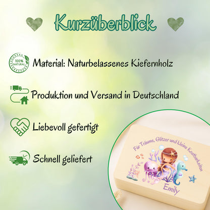 Meerjungfrau Schatzkiste Mädchen personalisiert mit Namen | Holzkiste Geburt & Taufe