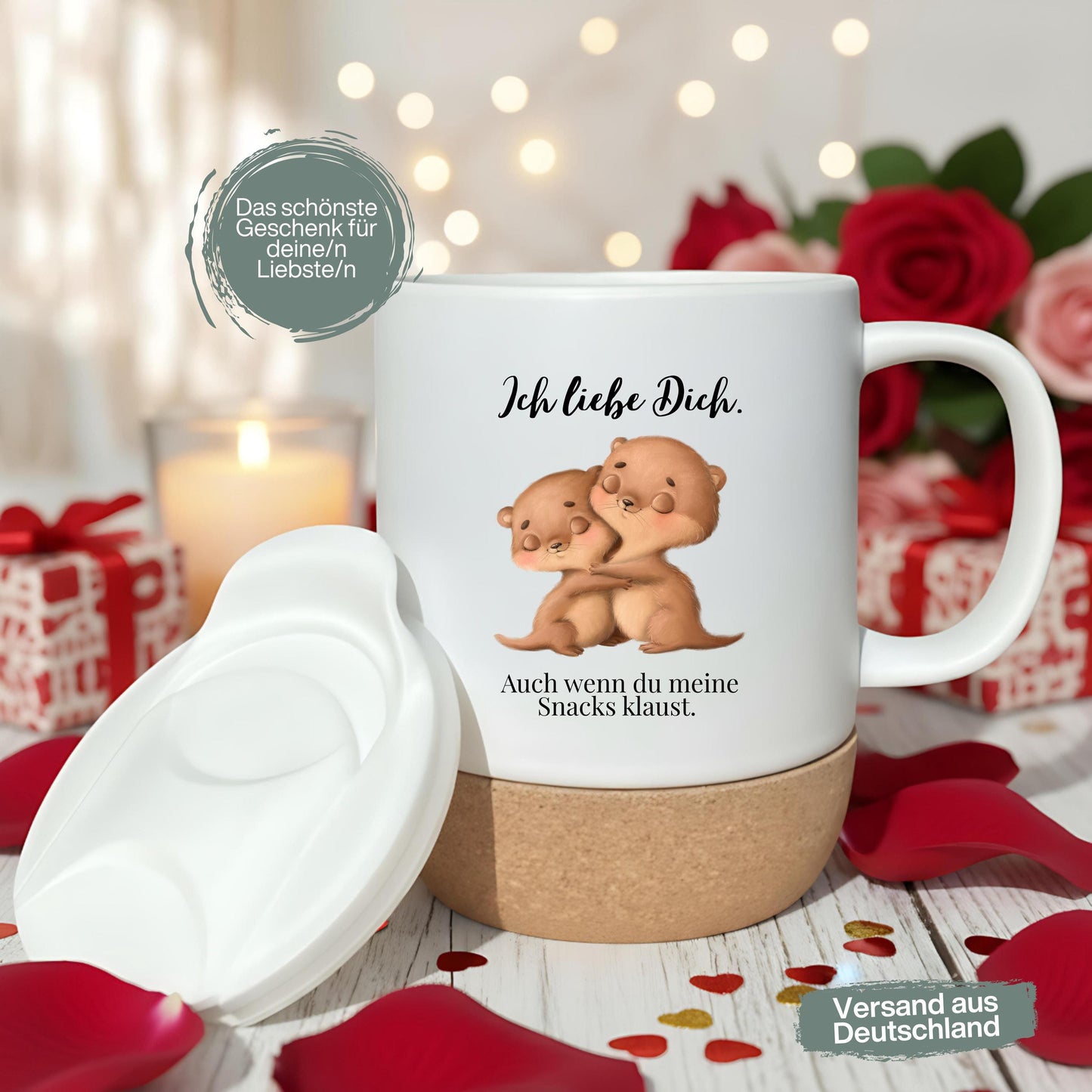 Paar Tasse Valentinstag & Jahrestag – Korktasse Geschenk für Paare