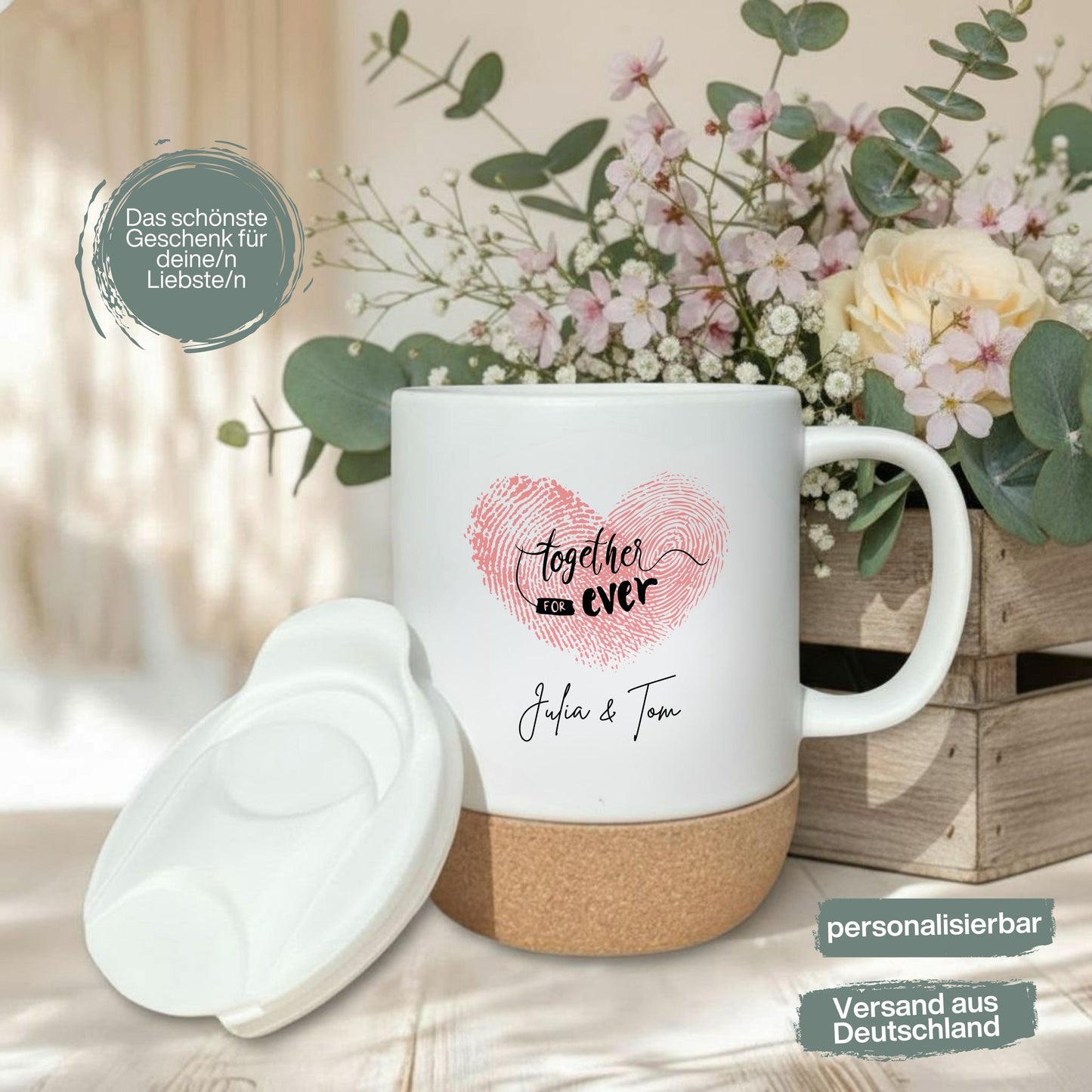 Paar Tasse personalisiert – Korktasse für Paare als Geschenk mit Namen