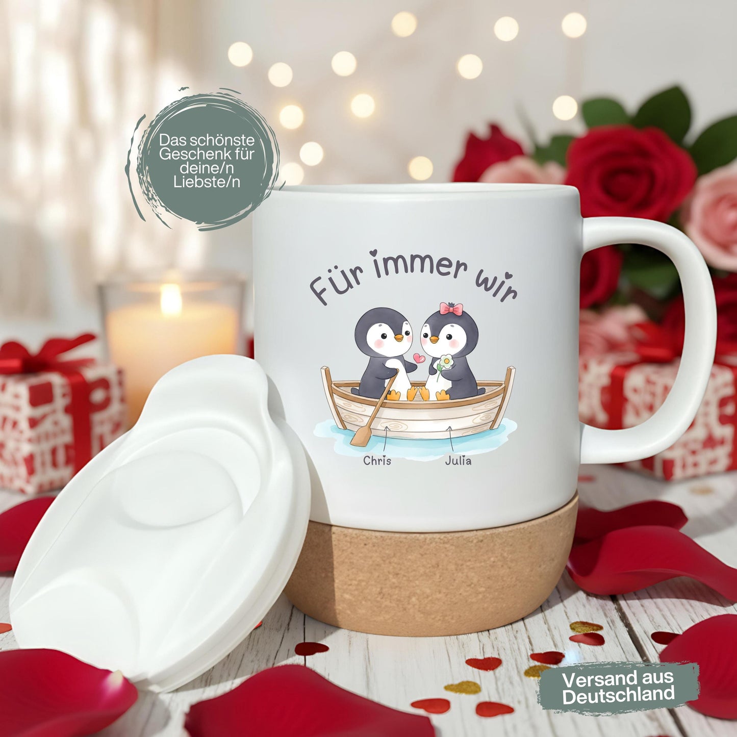Tasse für Paare Pinguine | personalisierte Paar Tasse Valentinstag Geschenk | Geschenk für Partner