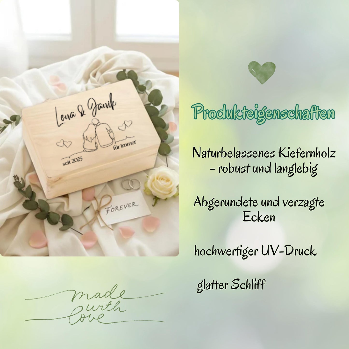 Holzkiste Hochzeit Geschenk personalisiert | Erinnerungskiste Paar | Jahrestag Geschenk