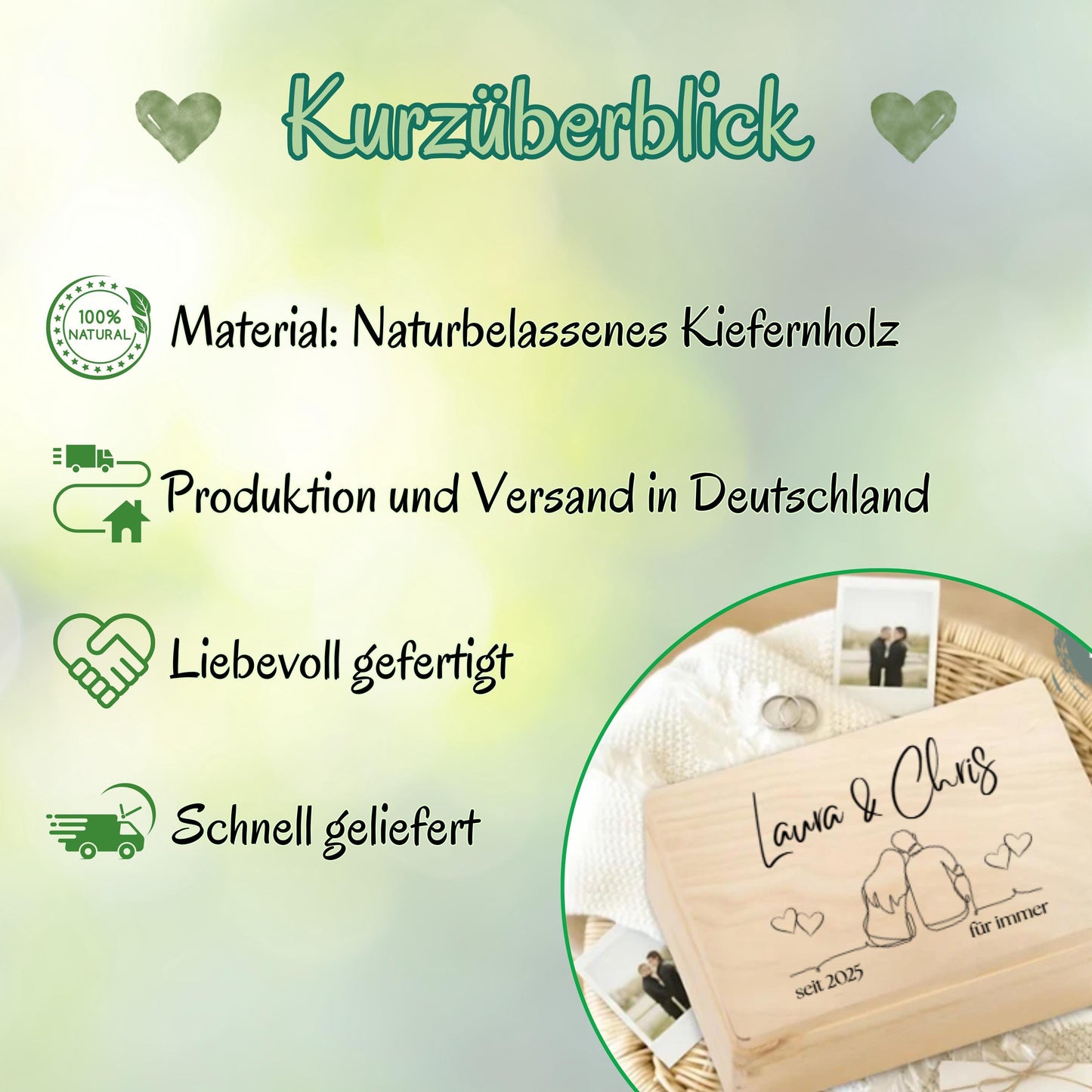 Holzkiste Hochzeit Geschenk personalisiert | Erinnerungskiste Paar | Jahrestag Geschenk