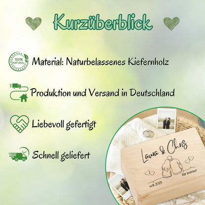 Holzkiste Hochzeit Geschenk personalisiert | Erinnerungskiste Paar | Jahrestag Geschenk