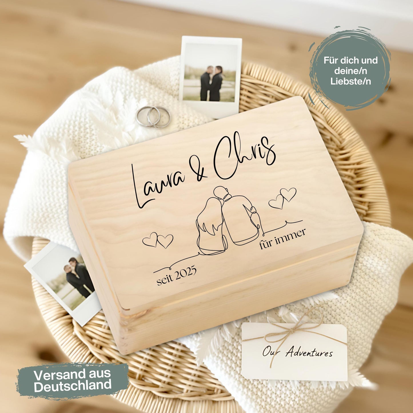 Holzkiste Hochzeit Geschenk personalisiert | Erinnerungskiste Paar | Jahrestag Geschenk