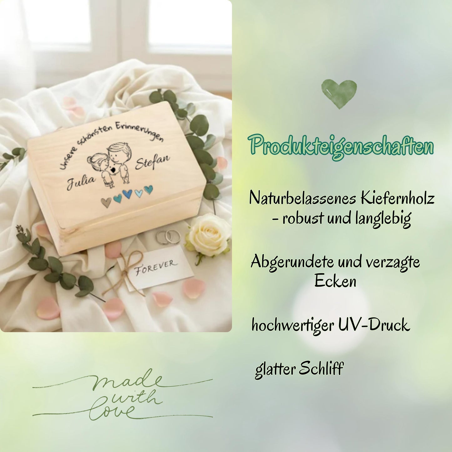 Erinnerungskiste personalisiert für Paare | Geschenk zum Jahrestag, Valentinstag & Hochzeit