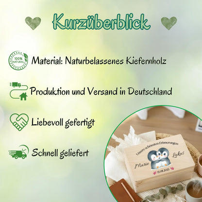 Personalisierte Erinnerungskiste Pinguine - Geschenk für Paare Valentinstag