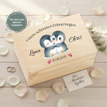 Personalisierte Erinnerungskiste Pinguine - Geschenk für Paare Valentinstag