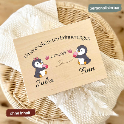 Erinnerungskiste für Paare personalisiert mit Pinguinen | Geschenk für Freundin & Partner