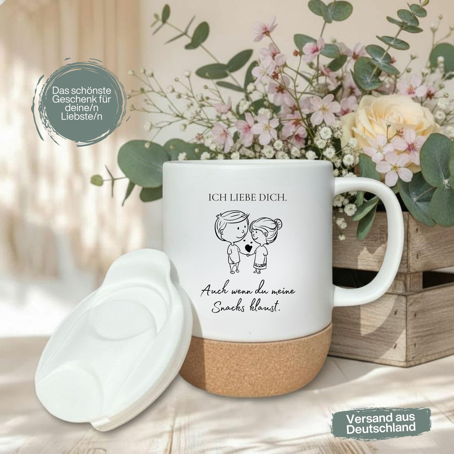 Paar Tasse Valentinstag & Jahrestag – Korktasse Geschenk für Paare