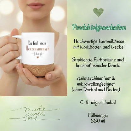 Korktasse Du bist mein Herzensmensch – Geschenk für Paare
