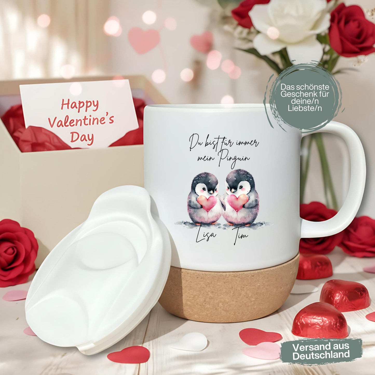 Tasse für Paare Pinguine | personalisierte Paar Tasse Valentinstag Geschenk | Geschenk für Partner