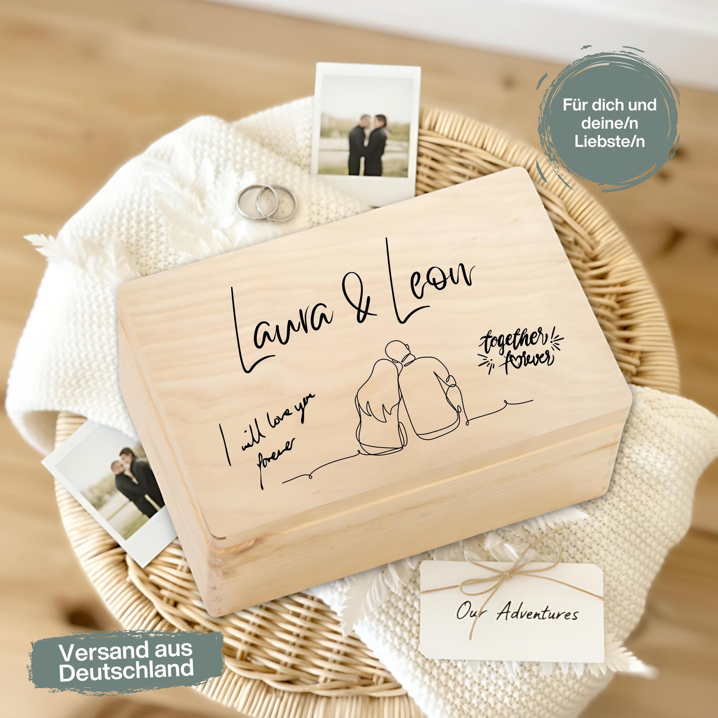 Holzkiste Erinnerungskiste personalisiert Paar Geschenk | Hochzeit Brautpaar Box aus Holz