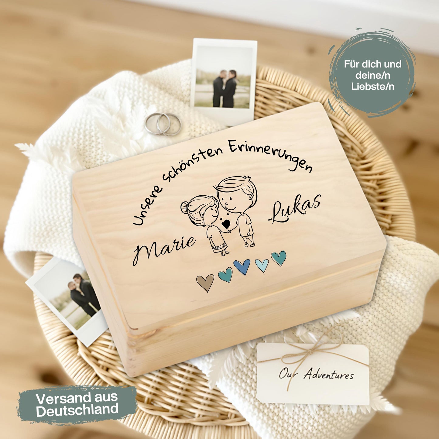 Erinnerungskiste personalisiert für Paare | Geschenk zum Jahrestag, Valentinstag & Hochzeit