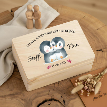 Personalisierte Erinnerungskiste Pinguine - Geschenk für Paare Valentinstag