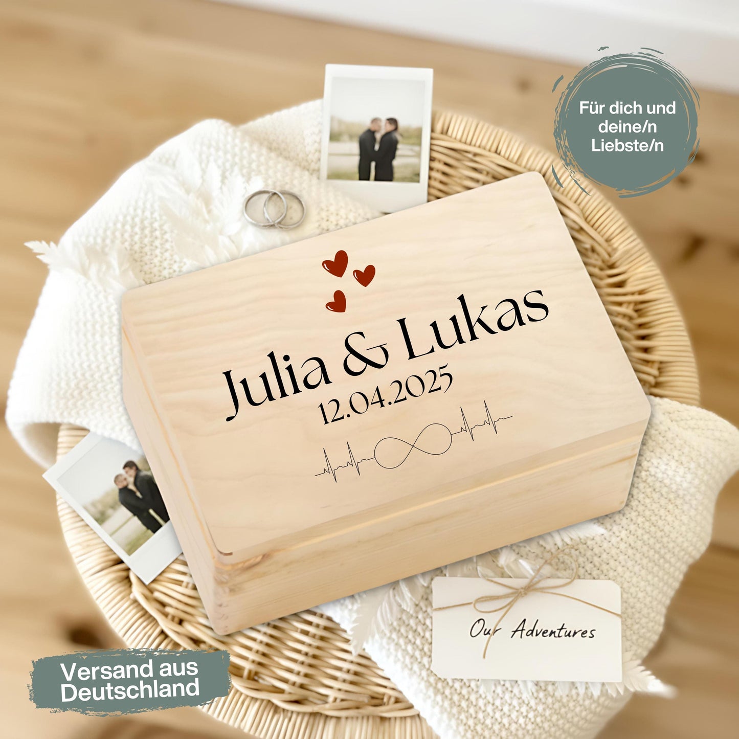 Erinnerungskiste für Paare personalisiert | Holzkiste für Paar als Geschenk